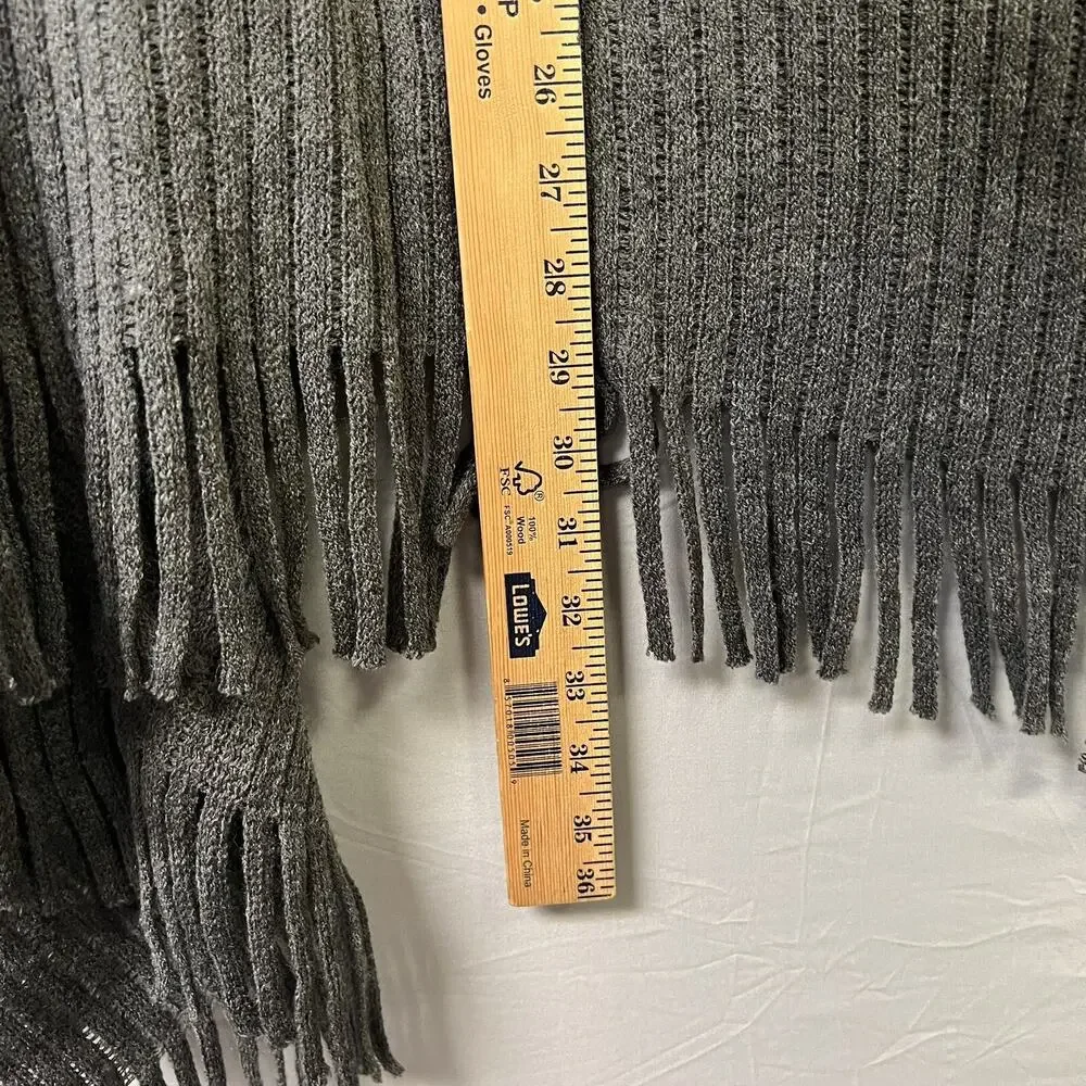 Attention Shawl One Size Fits All‎ Faux Fur Trim Gray Wool Fringe Hem